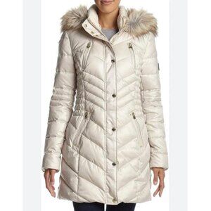 Laundry by Shelli Segal Taupe Ivory Beige Puffer Coat Women’s Size Medium